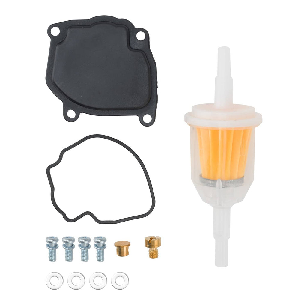 Carburetor gasket cover, diaphragm gasket, fuel filter, and mounting screws