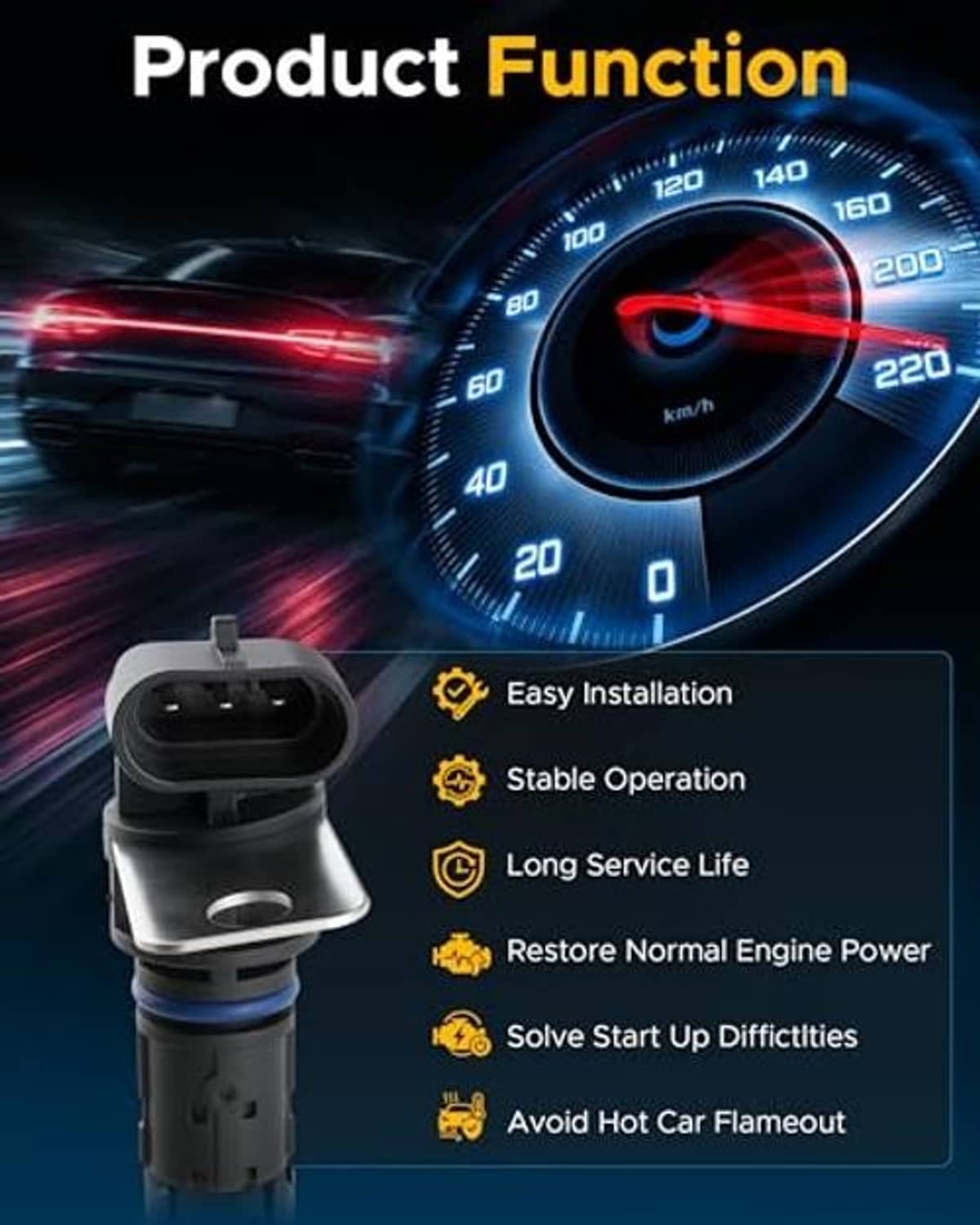 Crankshaft position sensor with product function callouts and speedometer graphic