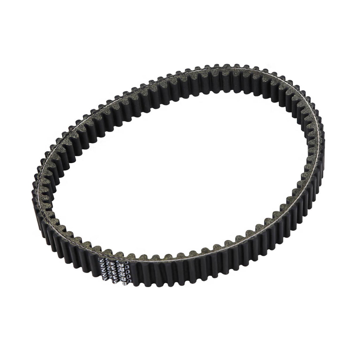 ATV drive belt loop, black ribbed belt with side wear and number label