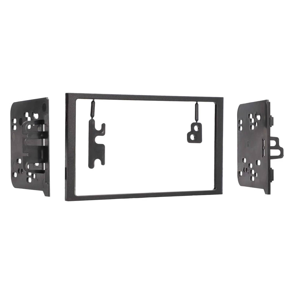 Black double DIN installation dash kit frame with side mounting brackets