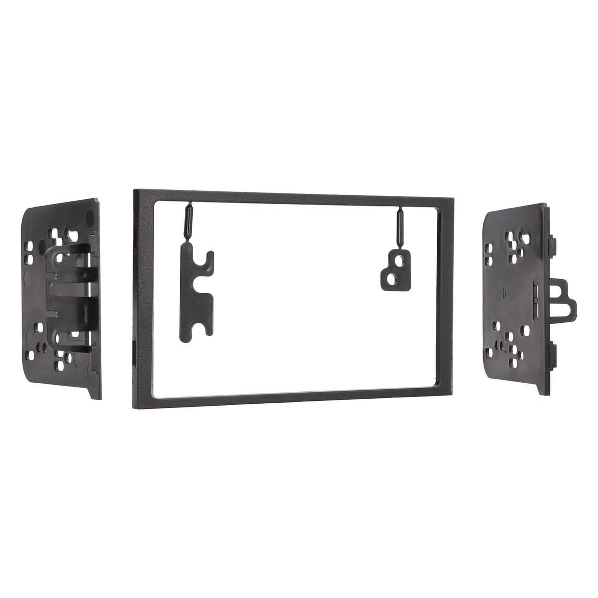 Black double DIN installation dash kit frame with side mounting brackets