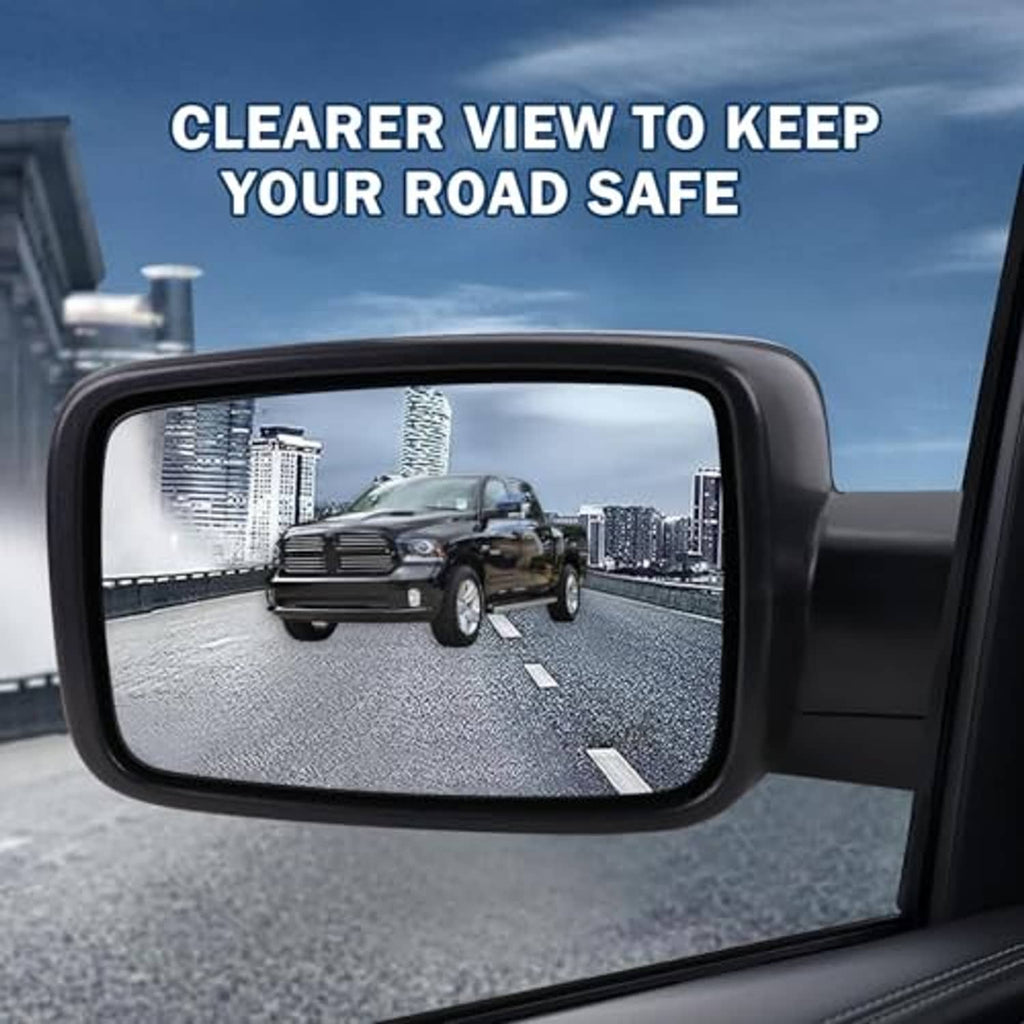 Black side mirror with clear glass showing road reflection for safer driving