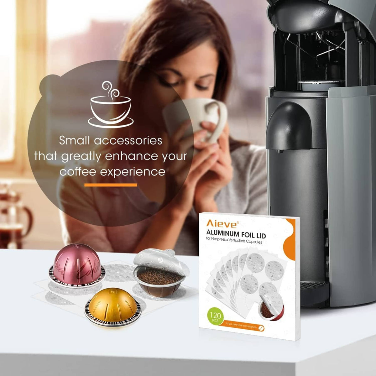 Aluminum foil lid pack for Nespresso VertuoLine reusable coffee pods, silver discs