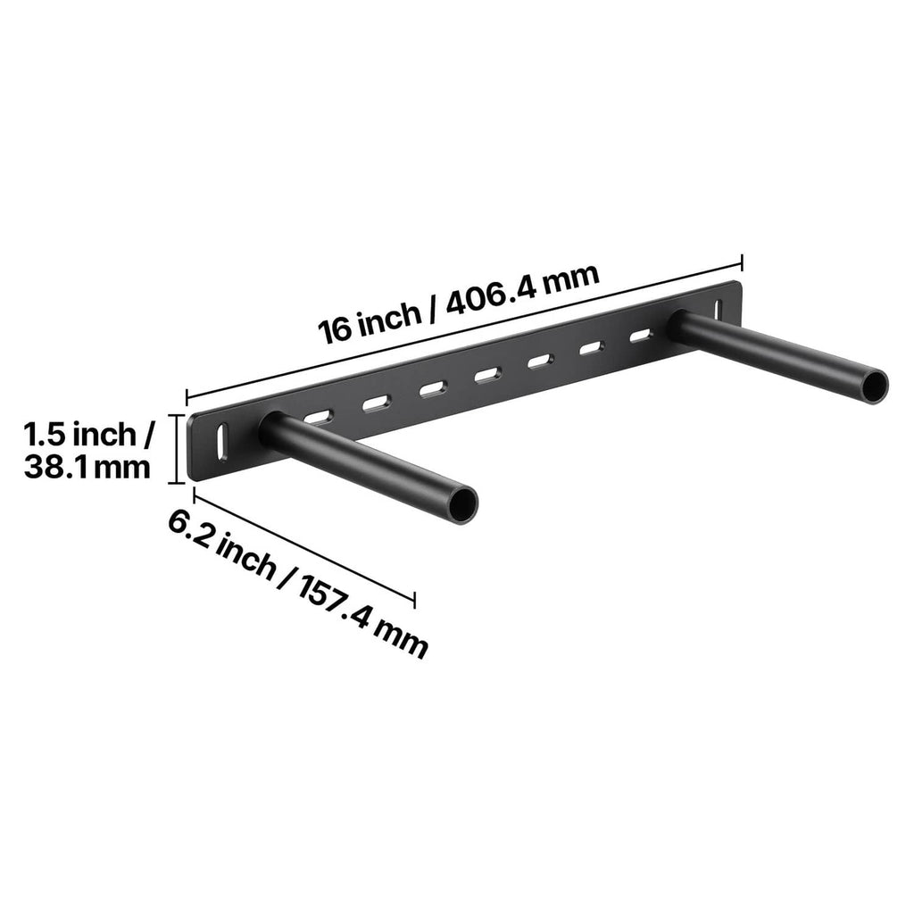 Black 16 in shelf bracket with two tubes and perforated mounting strip
