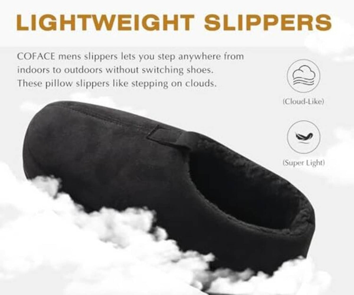 Black lightweight slip-on clog slippers with low profile and soft inner lining