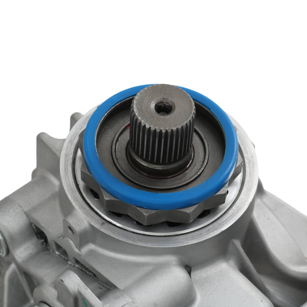 Close-up of transfer case blue seal ring around toothed input shaft