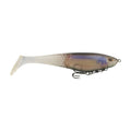 Soft plastic swimbait lure with honeycomb texture, paddle tail, and treble hooks