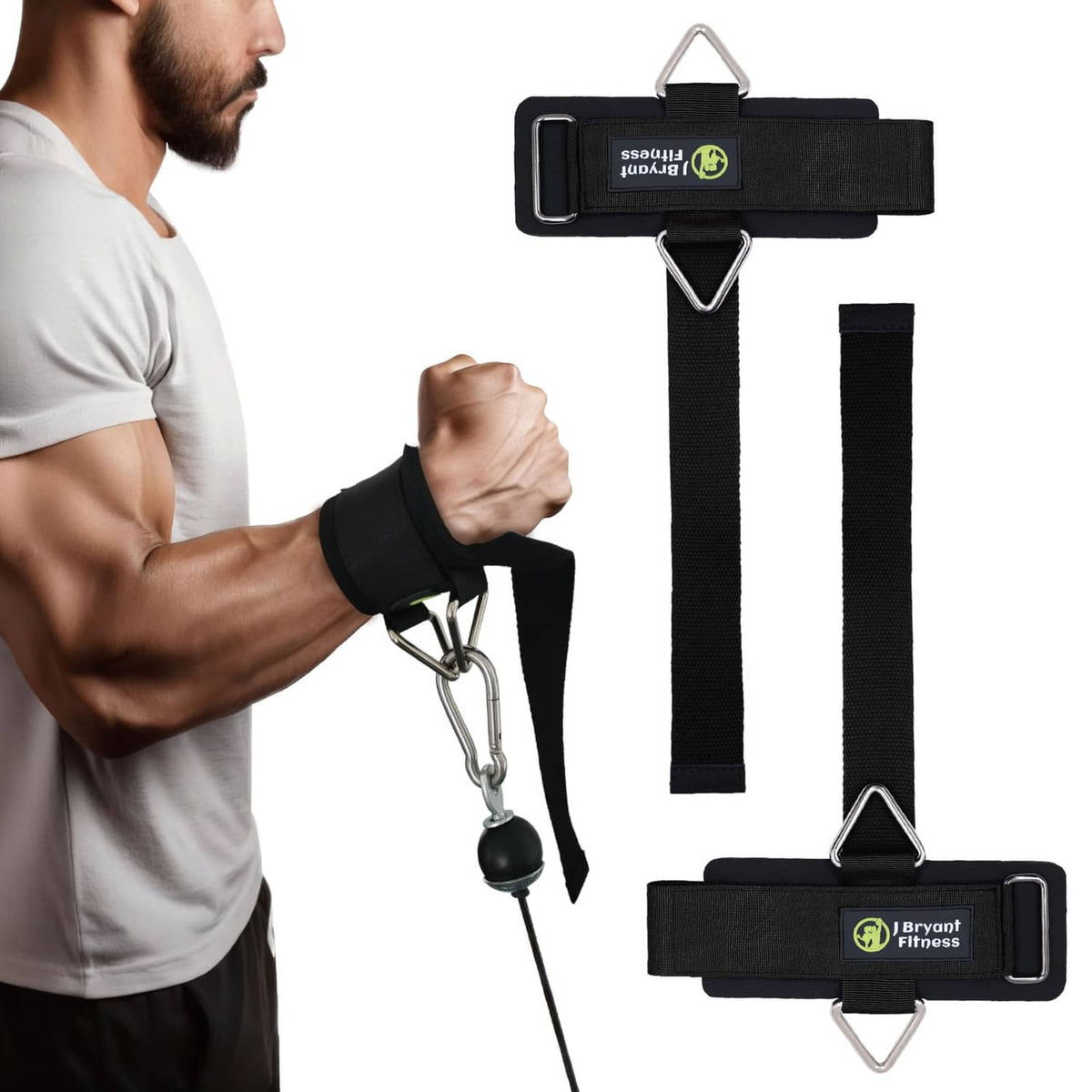 Black weightlifting wrist straps with triangle buckle and thick neoprene padding