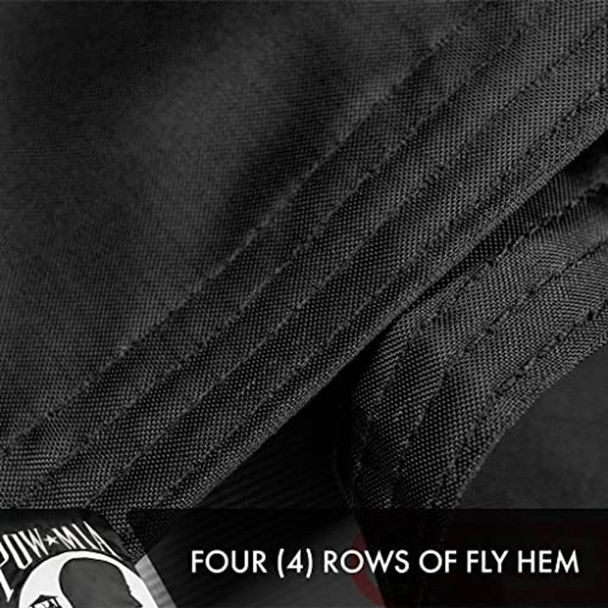 POW-MIA flag hem detail with four rows of stitched fly hem