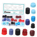 A/C valve core dust caps kit with assorted blue, red, and black caps