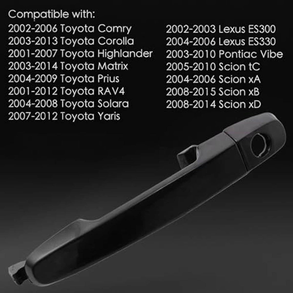 Front exterior door handle with keyhole opening and two side mounting points