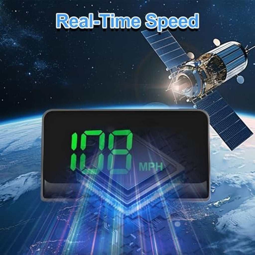 Car HUD display showing green speed digits on a dark screen with “MPH”