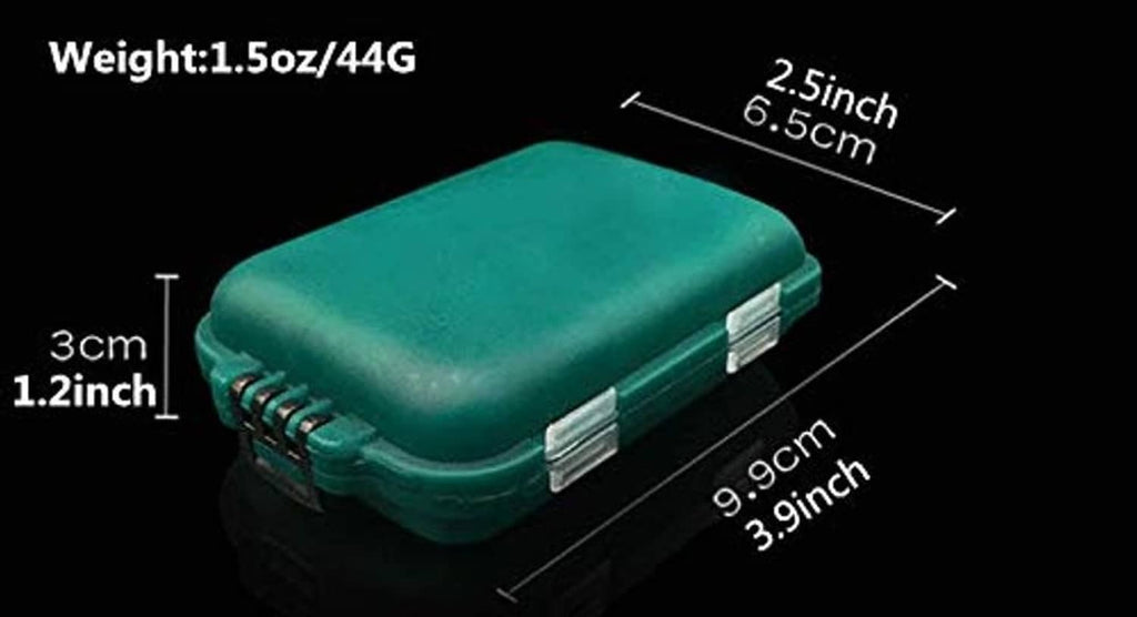 Green compact hard tackle box with hinged lid and snap closures, shown in 3D view