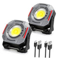 Rechargeable portable flood work light, gray housing with hook stand and USB cables