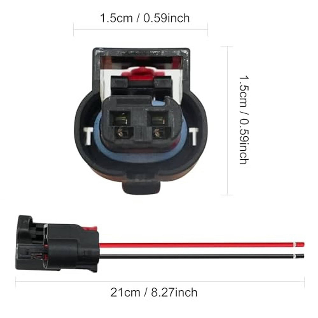 Ignition coil pigtail connector harness with two-pin socket and red/black lead wires