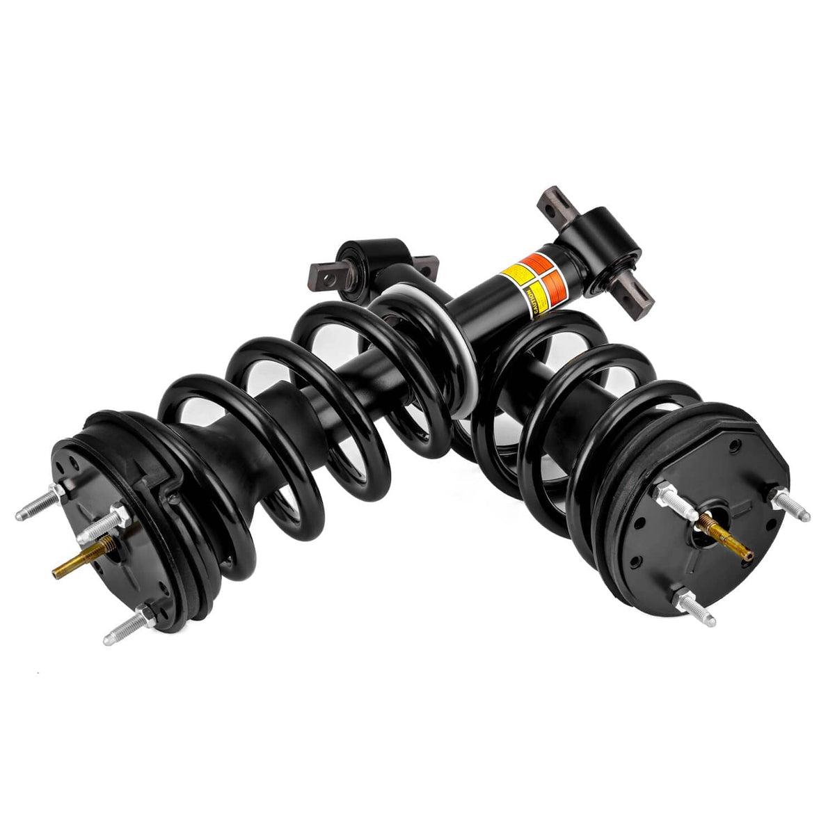 Pair of front shock struts showing spring coils and upper mounting bracket