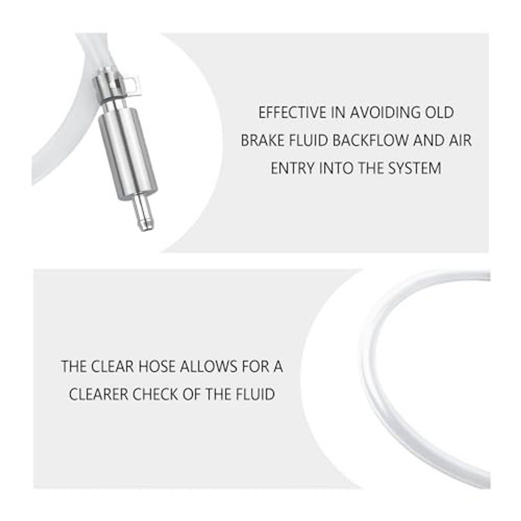 Clear brake bleeder hose with inline aluminum check valve for fluid direction control