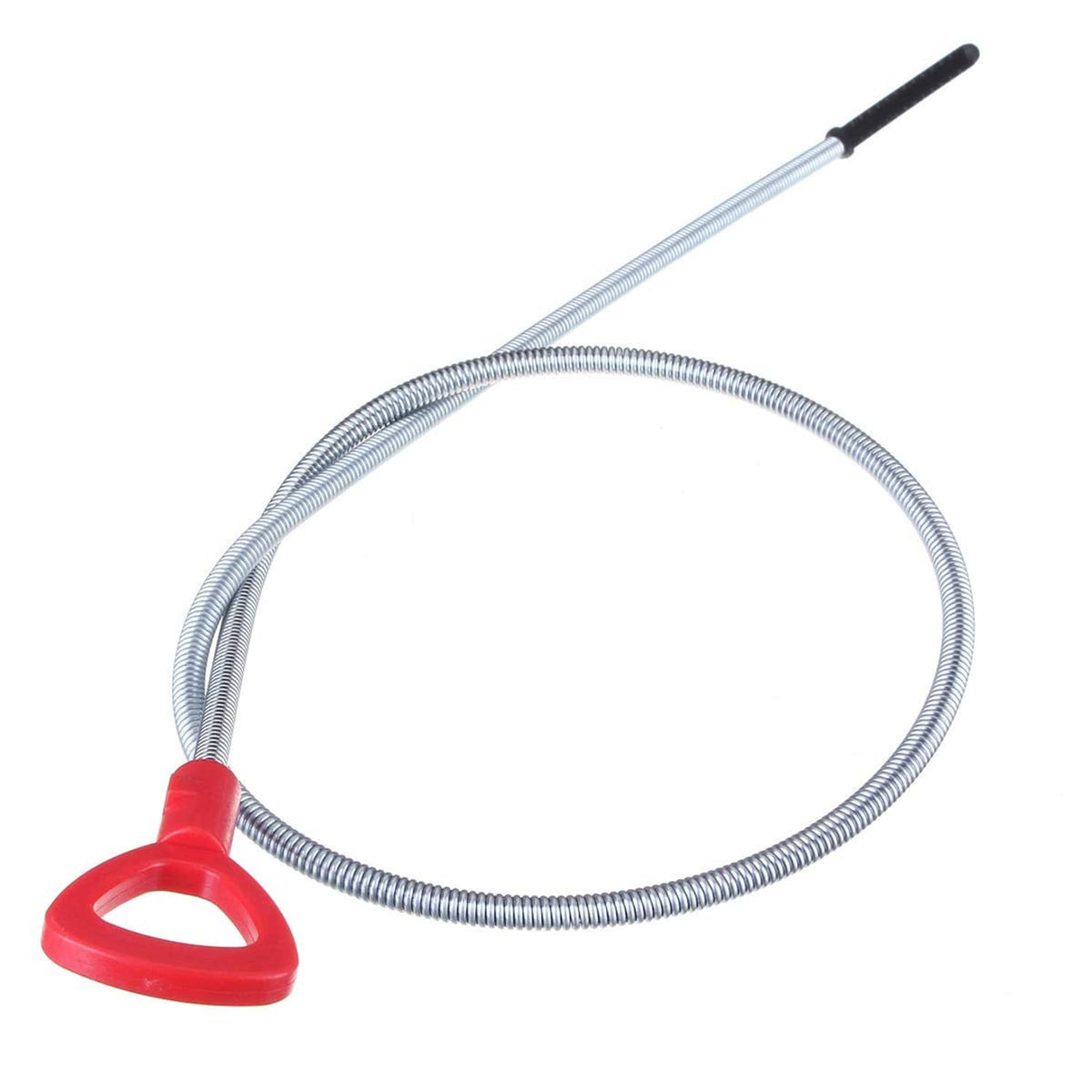 Automatic transmission dipstick tool with red funnel handle and long coiled metal tube.
