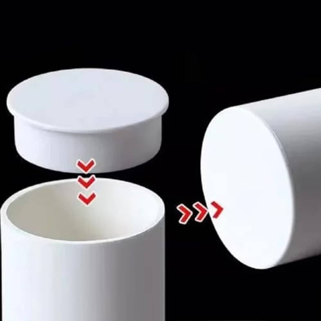 White PVC pipe end cap plugs, pair sealing cylindrical pipe ends
