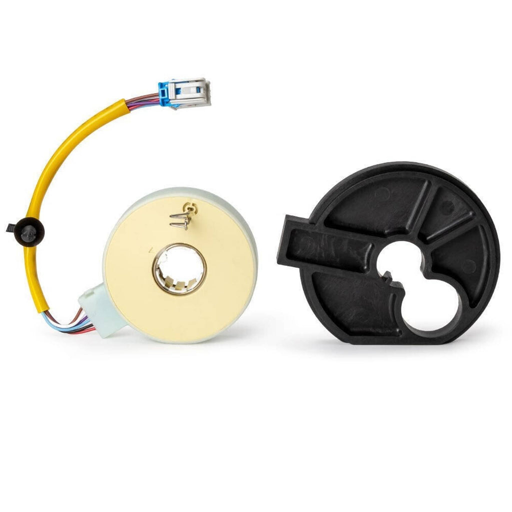 Power steering torque sensor set showing circular sensor ring, yellow wire, and black holder