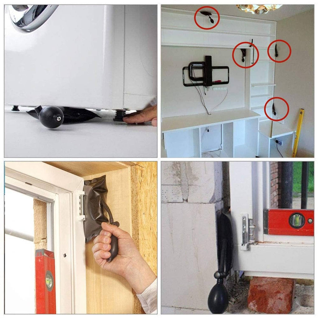 Air pump wedge lifting tool shown creating a gap around door or window hardware