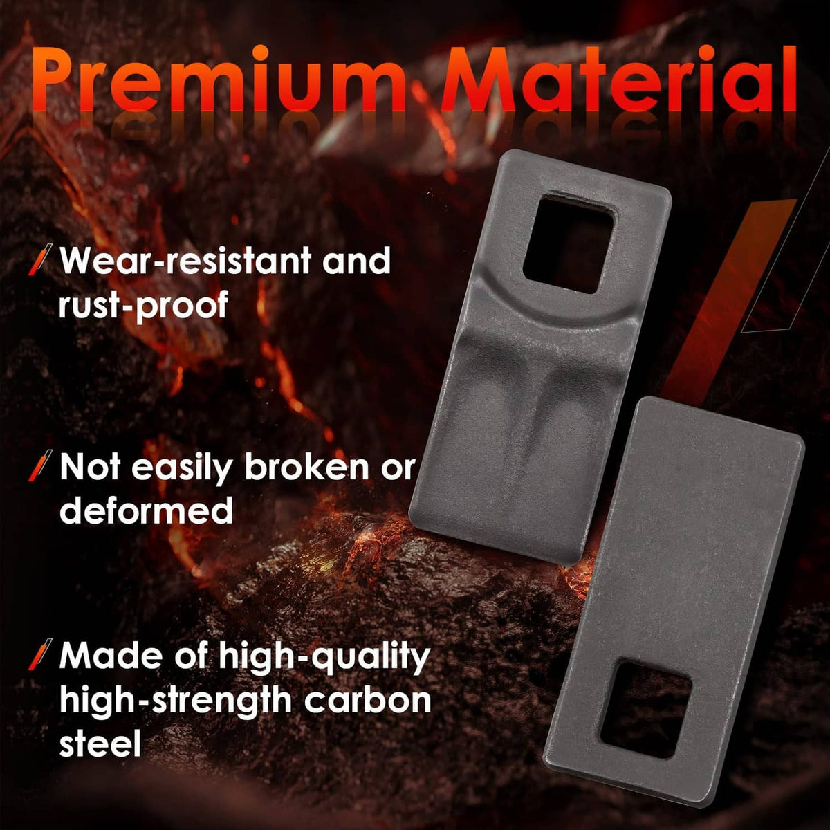 Black auger cutting tooth edges with square mounting holes, two replacement pieces