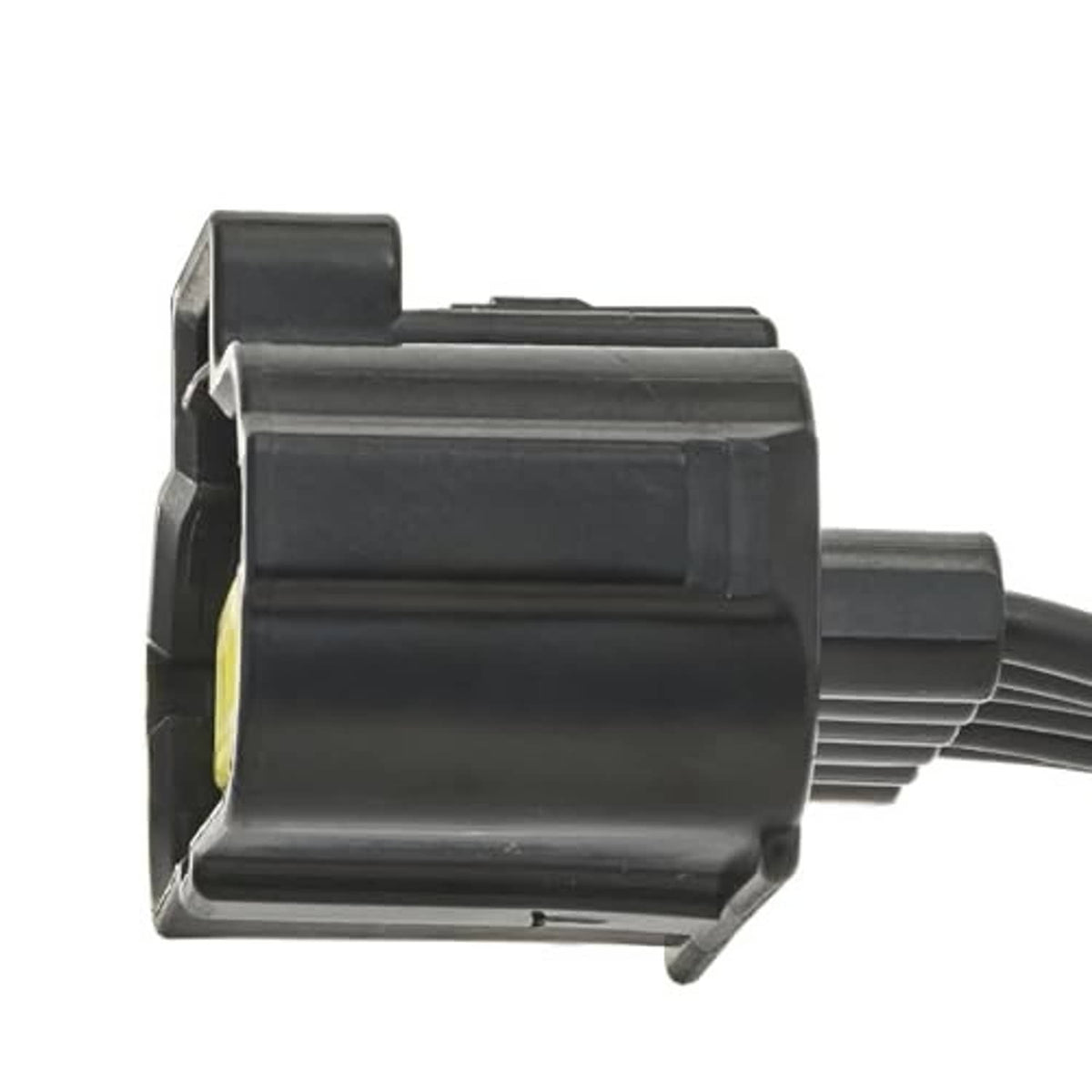 MAF pigtail connector, black plastic housing with wire lead and latch