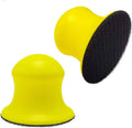 2-pack 3-inch round sanding blocks with yellow rubber backing and black hook pad