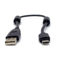 Black shielded USB-A to USB-C cable with ferrite cores; 15-inch short cord