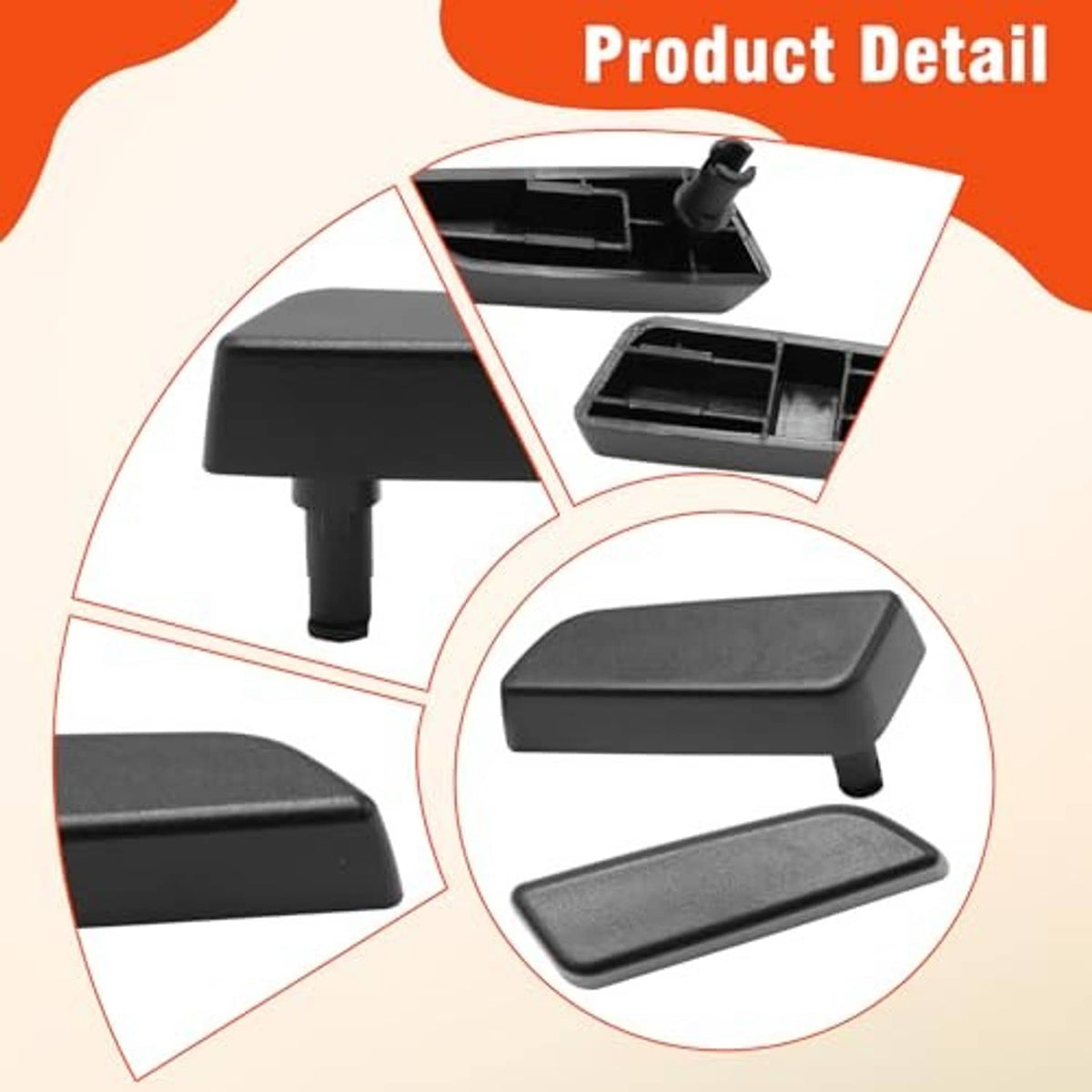 Product detail of black seat button covers with mounting peg and recessed base.