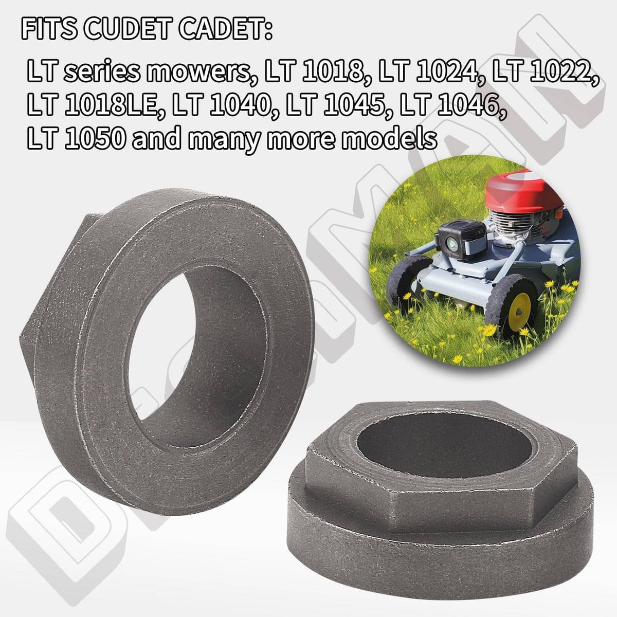 Two steering shaft bushings, dark gray hex sleeves with center openings