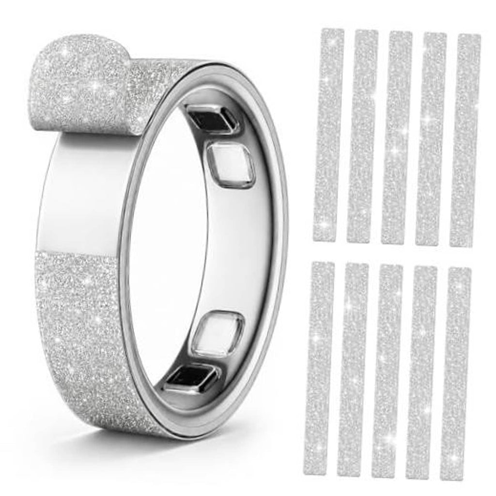 Ultra-thin bling silver ring skin cover for Oura Ring Gen 5, size 10, glitter band