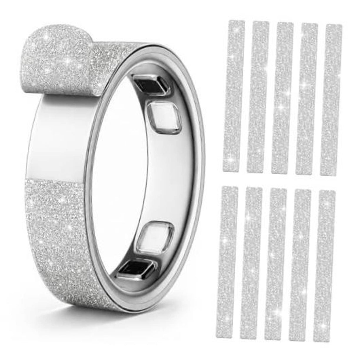 Ultra-thin bling silver ring skin cover for Oura Ring Gen 5, size 10, glitter band