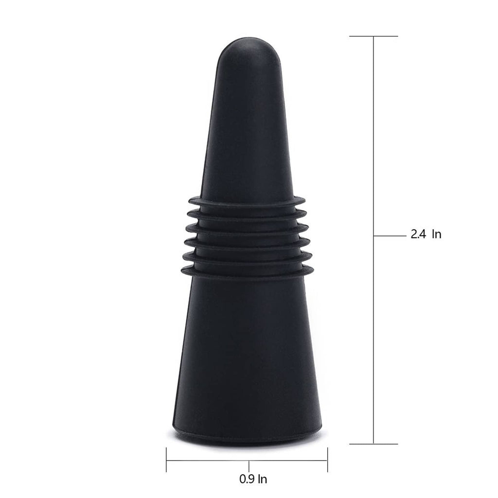 Black silicone wine stopper cone with ribbed band and flared top