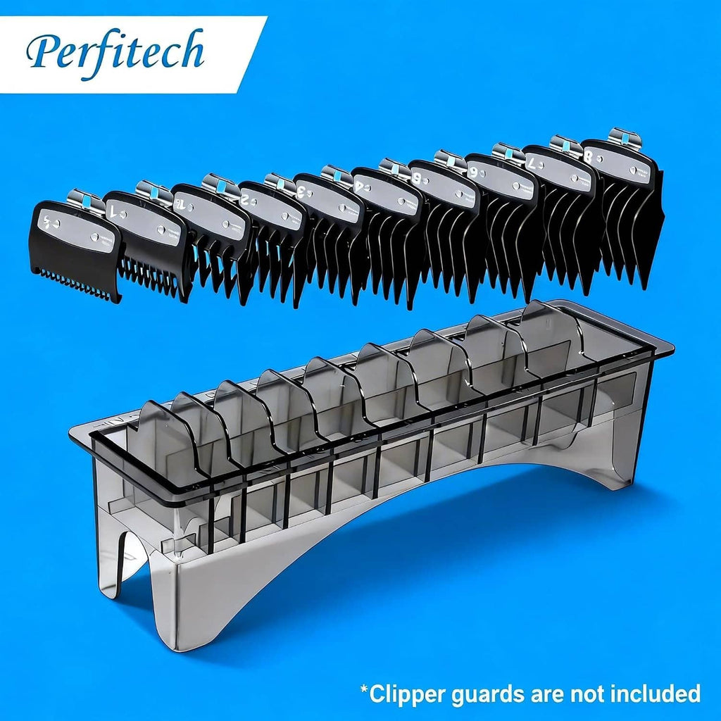 10-slot clipper guard holder with smoke-clear compartments and black slot dividers
