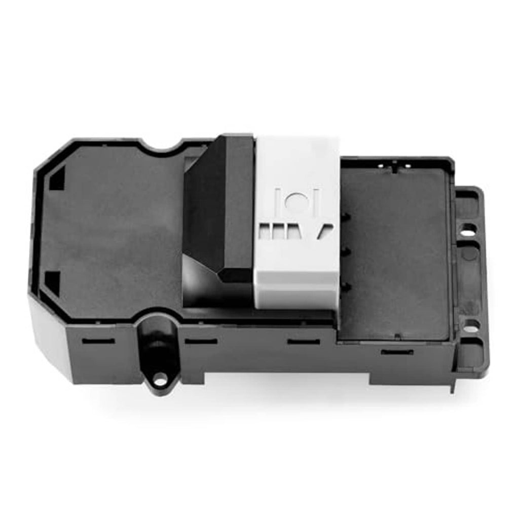 Power window switch side view with white connector and black plastic housing.