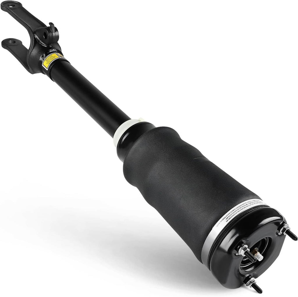Front air suspension shock strut angled view with upper fork, black body