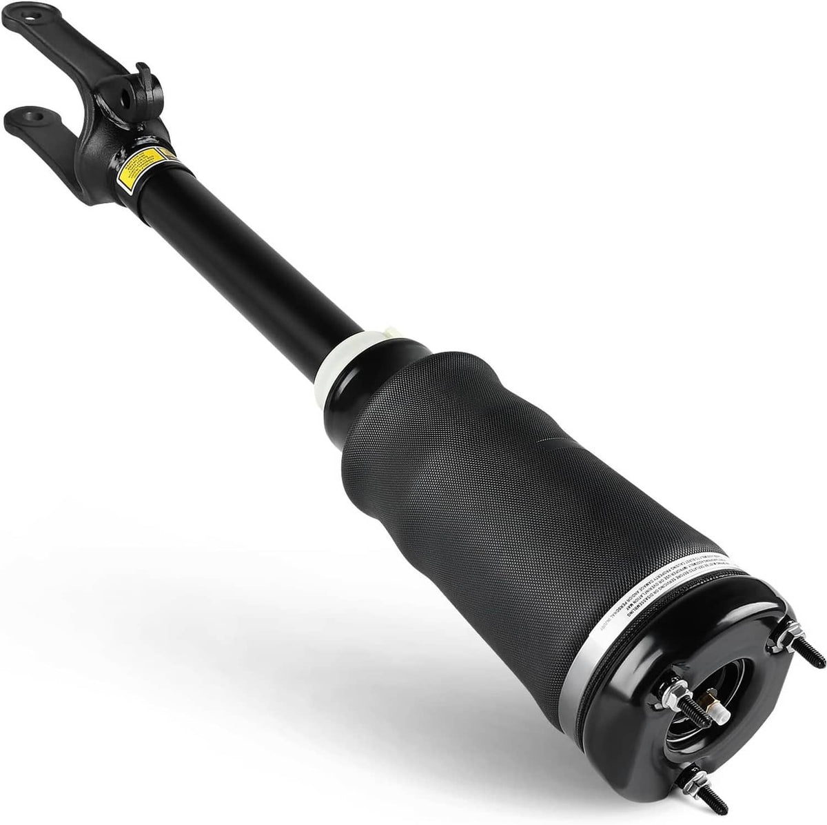 Front air suspension shock strut angled view with upper fork, black body