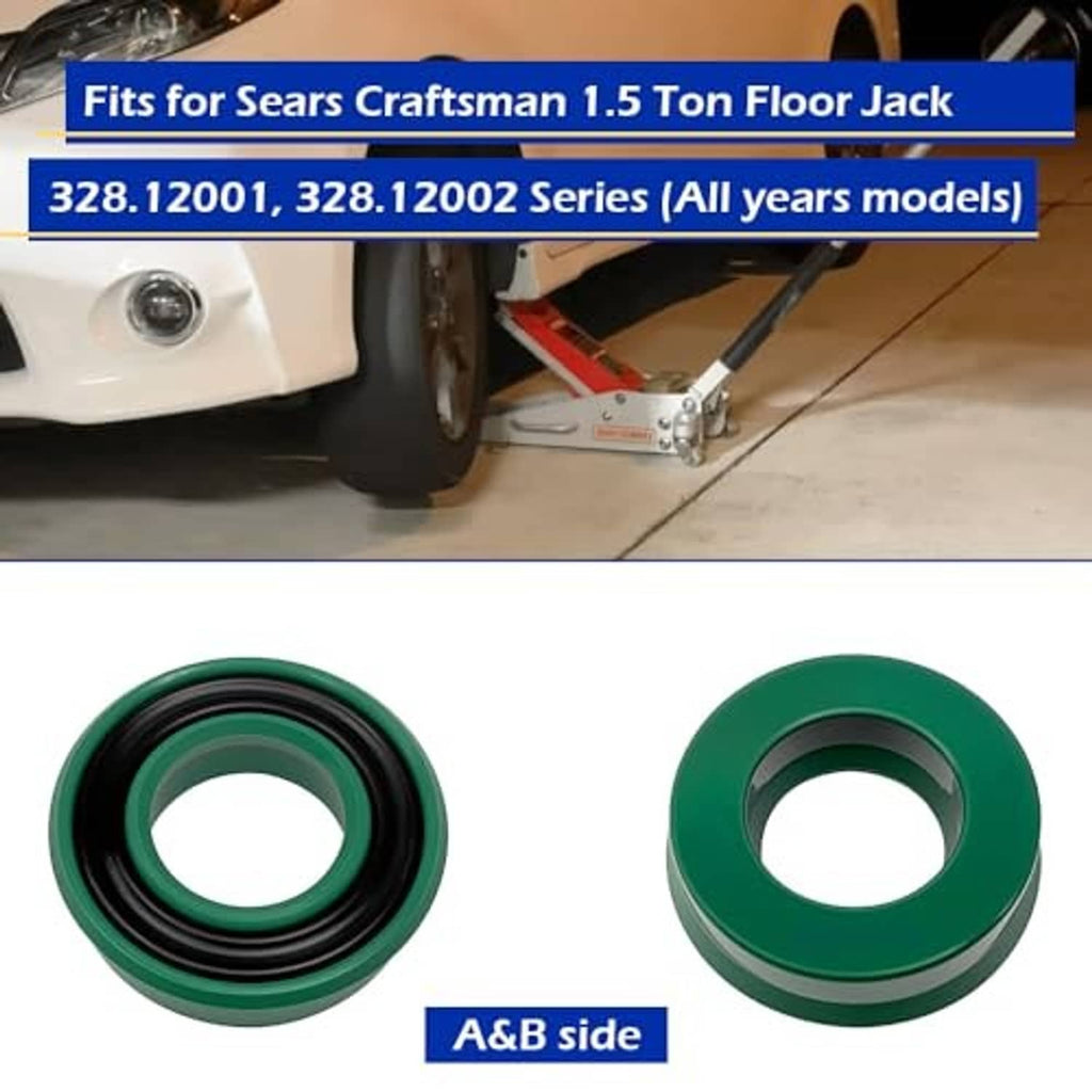 Green hydraulic jack seal pair with black inner seal and gasket O-ring