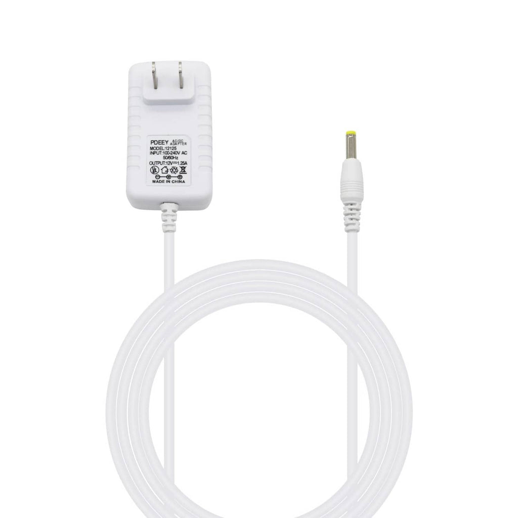 White power adapter with two-prong plug and coiled replacement charging cable