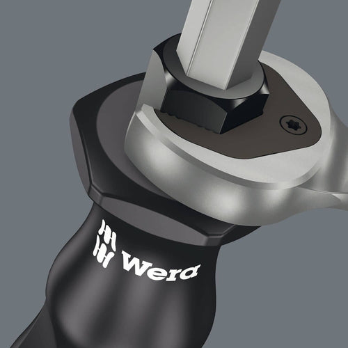 Black and silver metal screwdriver head with depth stop and star-drive tip