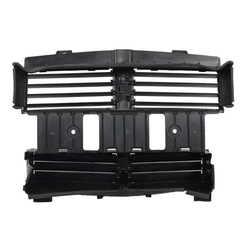 Black radiator control shutter assembly, front view with horizontal slats and brackets