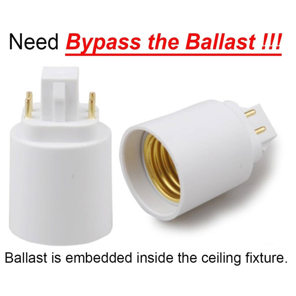 White GX24Q to E26/E27 adapter with open E26/E27 lamp socket and gold pins