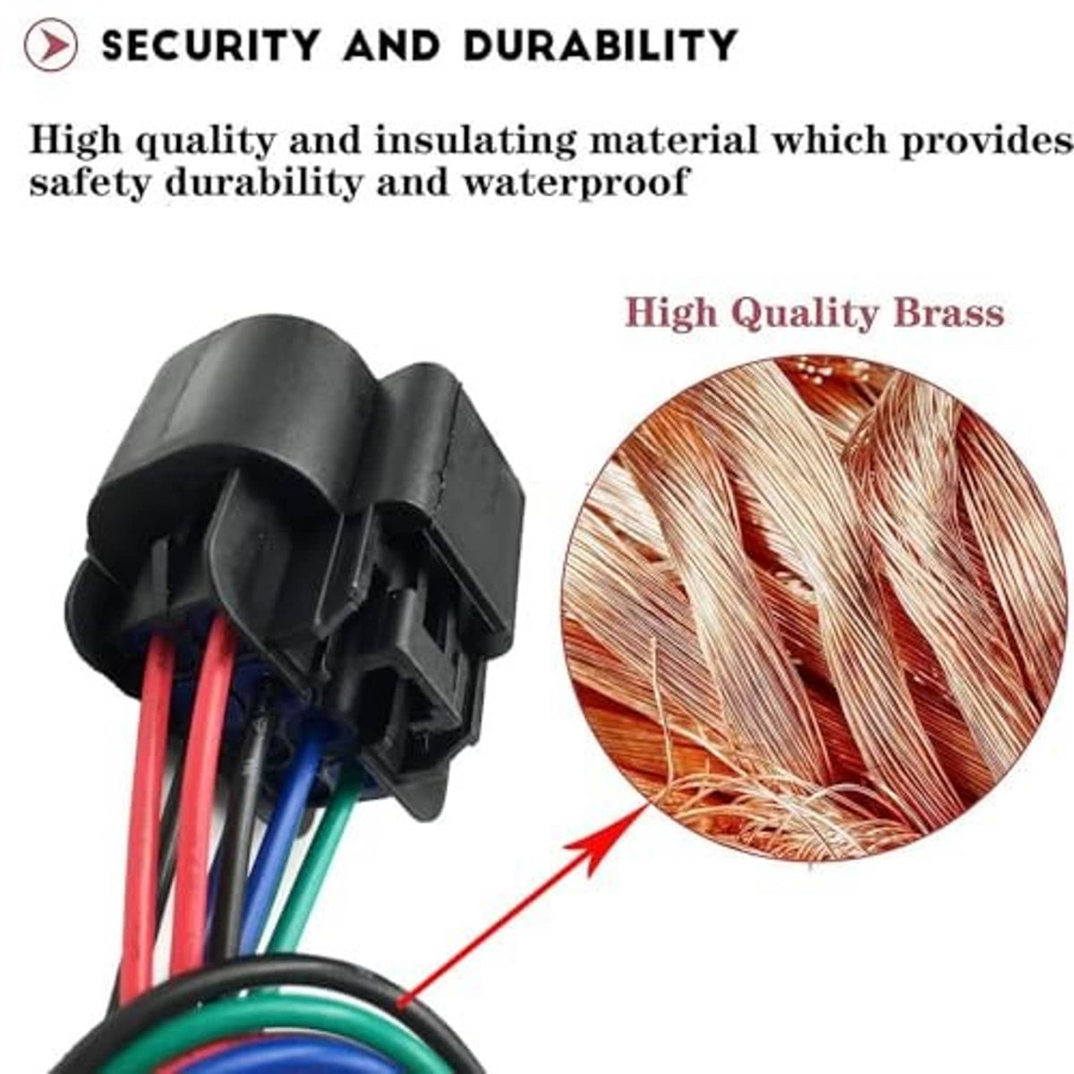 Vehicle connector plug with exposed brass terminals and multicolor wire leads
