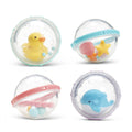 Set of 4 bubble bath float toys in clear pods with duck, whale, and starfish