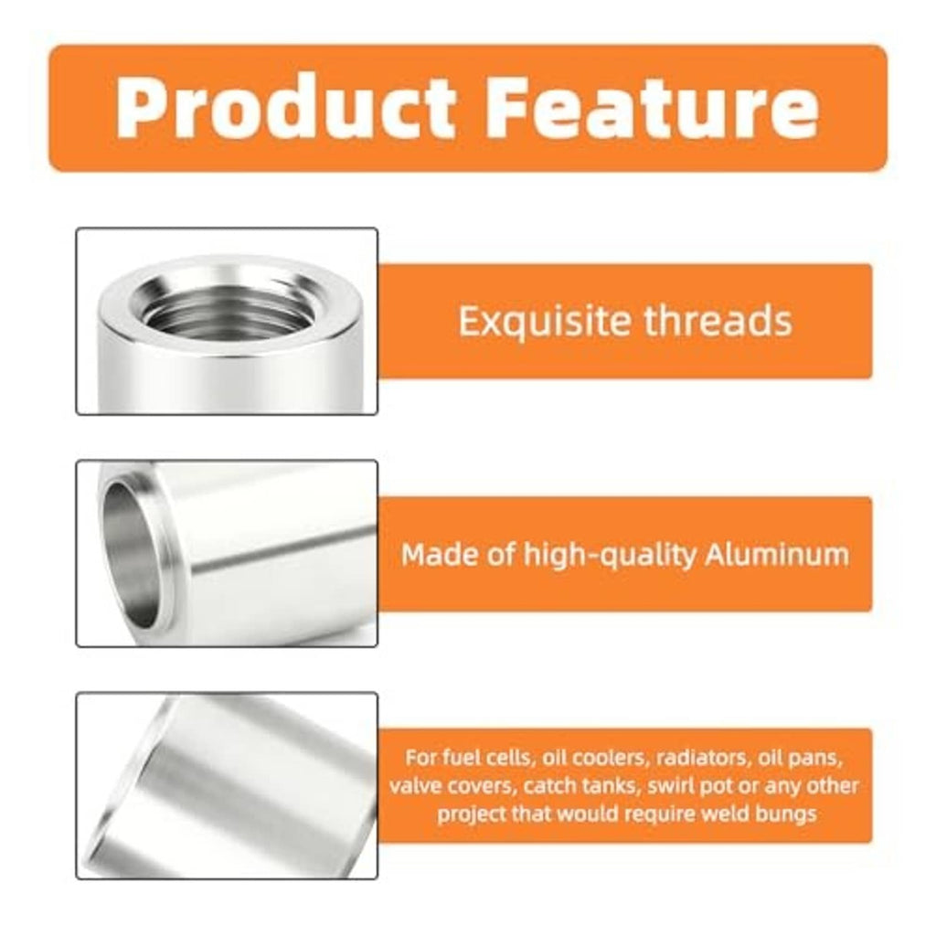 Aluminum weld-on bung with female 3/4" NPT threads, close-up of threaded top