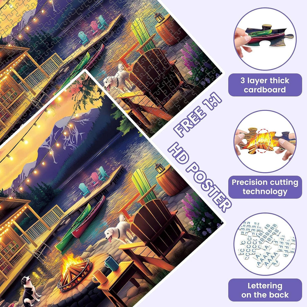 Colorful jigsaw puzzle with thick 3-layer cardboard, HD poster image, and precision-cut pieces
