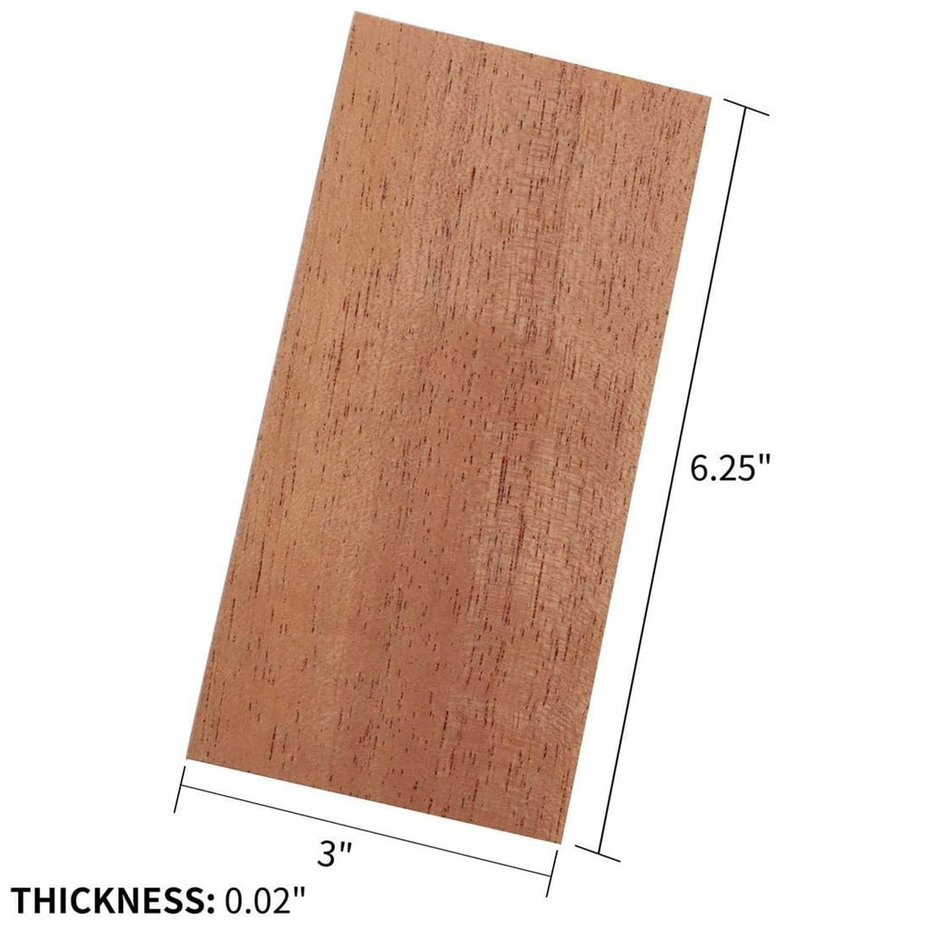 Spanish cedar veneer sheet, 6.25 in long, 3 in wide, 0.02 in thick