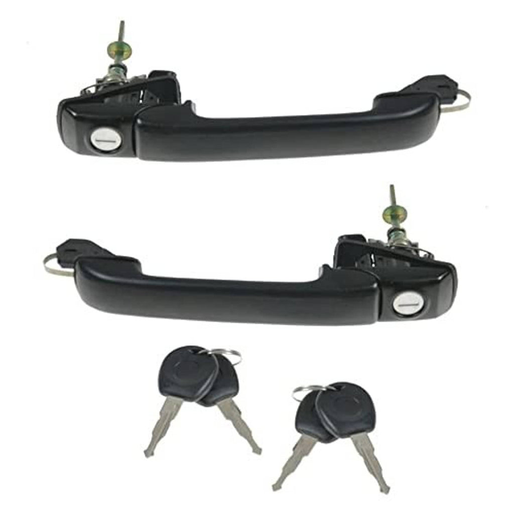 Black exterior door handle pair with lock cylinders and two keys