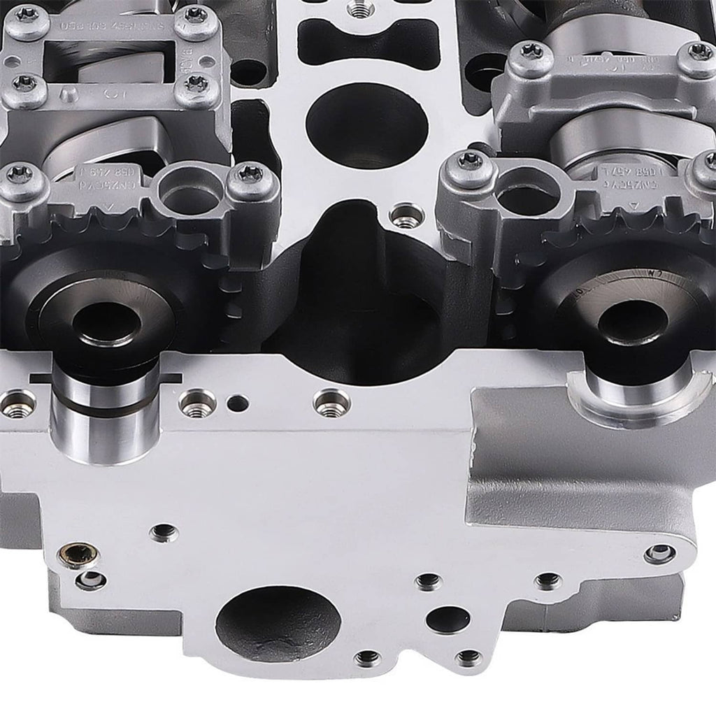 Aluminum alloy cylinder head close-up of rocker mounts and camshaft housings